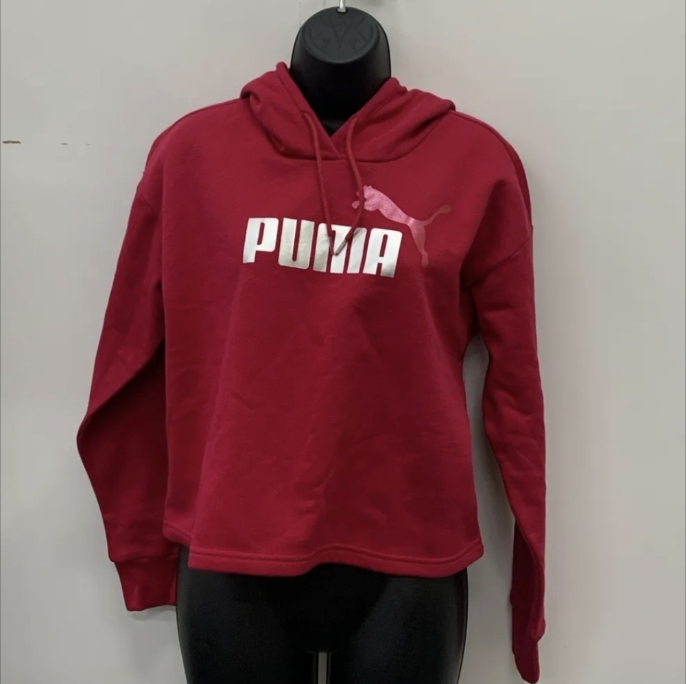 NWT Puma Women's Pink Cropped Metallic Hoodie Size XS MSRP $45